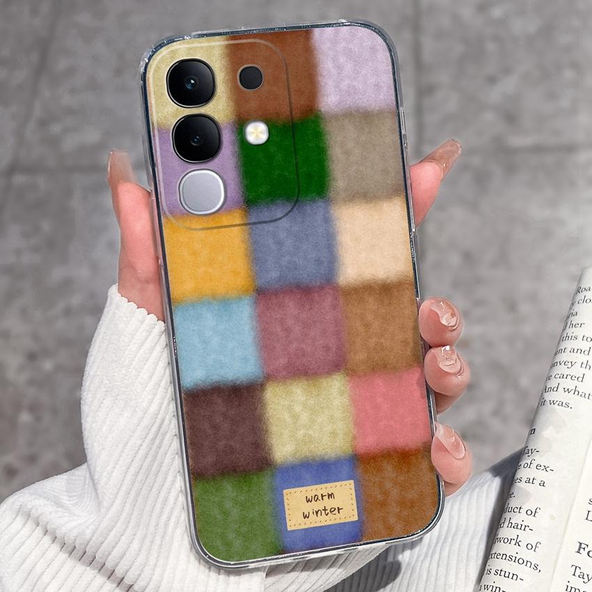 Shockproof Silicone Phone Cases For Vivo Y29 Y29s Y28 Y27 Y27t Y22 Y22s Y21 Y21e Y21s Y20 Y20i Beautiful Lavender Pattern Clear Covers For Vivo Casing