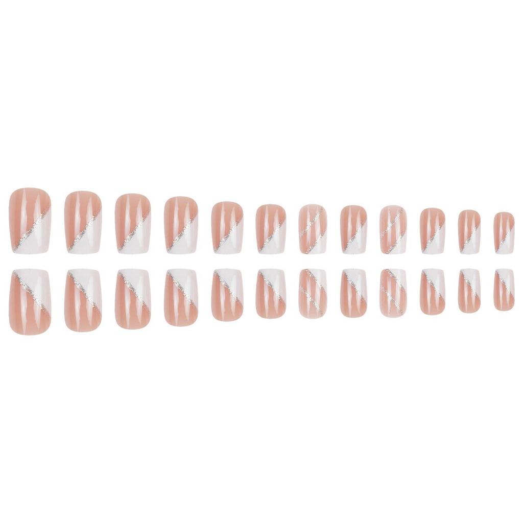 Glitter Square Shell Slanted Edge False Nails - 24 Pieces