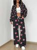 Striped Autumn And Winter New European And American Women'S Clothing Pink Flower Printing Suit Women