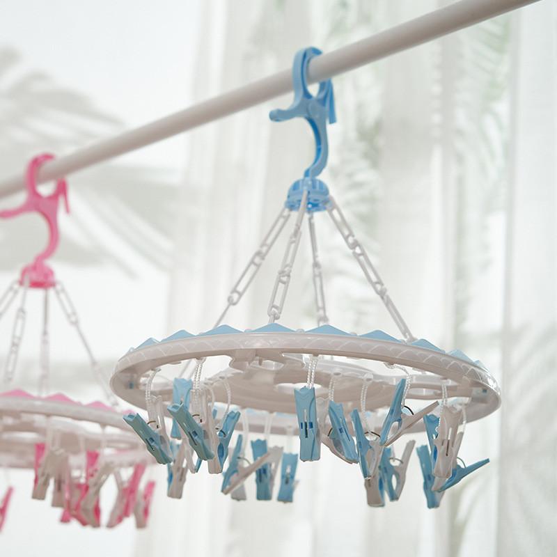 Versatile 20-peg Round Clothing Drying Rack In Blue And Pink For Small Garments