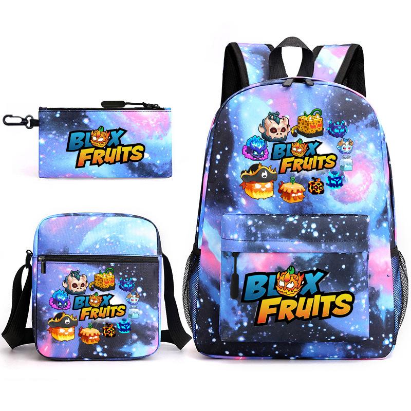 Mochila Escolar para Adolescentes Jogo Blox Fruits Fruta do Demônio Escola Primária Estrela Pintura Térmica Conjunto de 3 peças