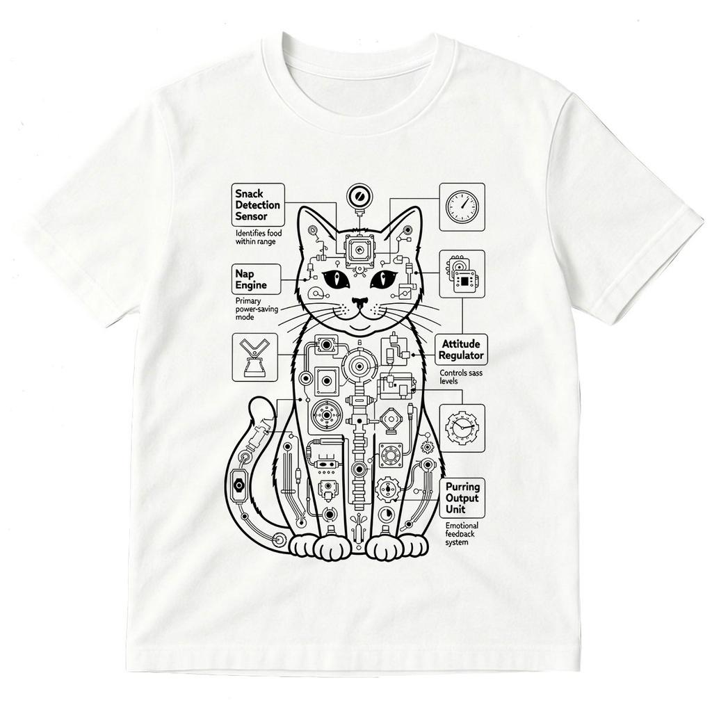 Funny Cat Anatomy Tshirt The Utimate Mechanical Kitty Unisex Women Clothing Tshirts Cotton Oversized Short Sleeve T Shirts Tops