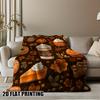 Autumn Delights Print Flannel Blanket, Pumpkin Spice Latte Fall Leaves Design, Warm Comfortable for Home Bed Office Travel