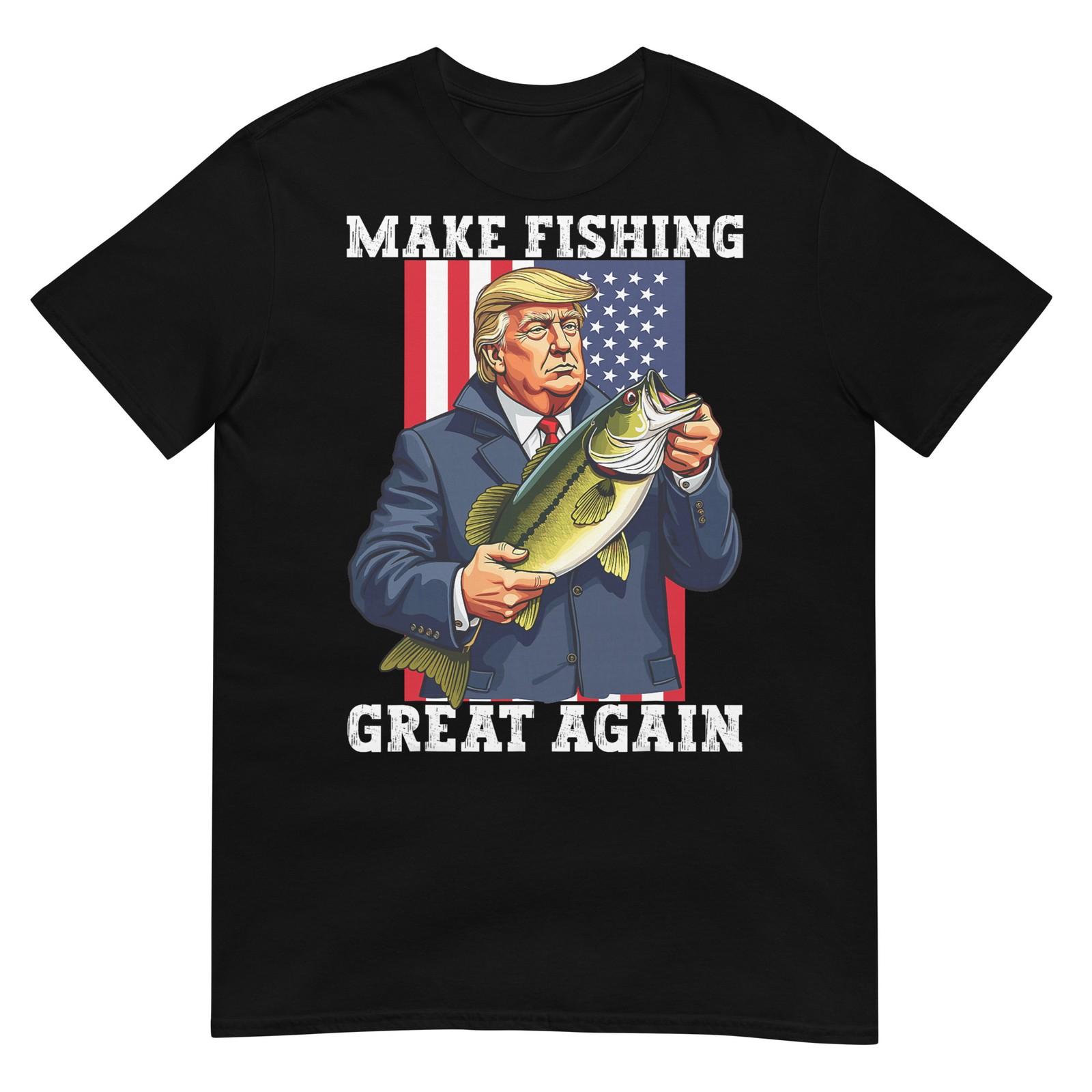 Patriotic Fisherman Make Fishing Great Again Funny Humor Trump T-Shirt L