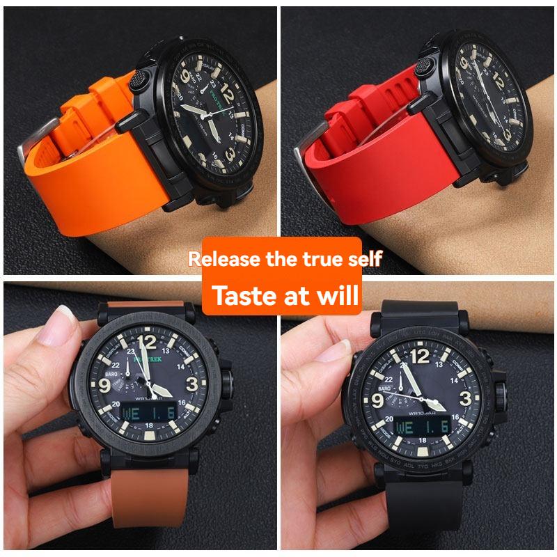 For Casio Mountaineering Sport Watch PRG-650Y/PRG-600 PRW-6600Y/GA2000/2200 Modified Fluororubber Watch Strap Men's Rubber Chain
