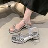 Beautiful thick heel sandals female 2025 new exquisite rhinestones fairy style high heels high sense Roman shoes