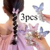 3pcs New Mesh Butterfly Phone Line Hair Band Girls Cute Round Beads Flower Butterfly Phone Line Braided Hair Rope Suitable for Parties