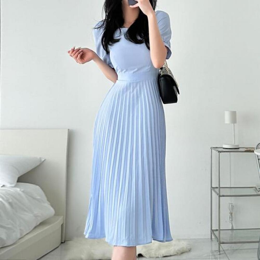 New ArrivalS Open Run Women S Chirika Blue Volume Sleeve Long dreSS Spring Sum