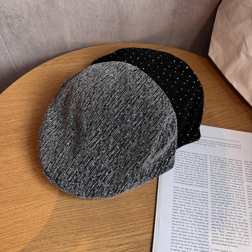 Solid Color Spots Artistic Vintage Women Cap Rhinestone Breathable Autumn Fabric