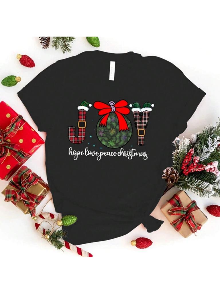 Hot Joy Hope Love Peace Christmas Printed T Shirts Unisex Casual Tops Short Sleeve Harajuku T Shirts