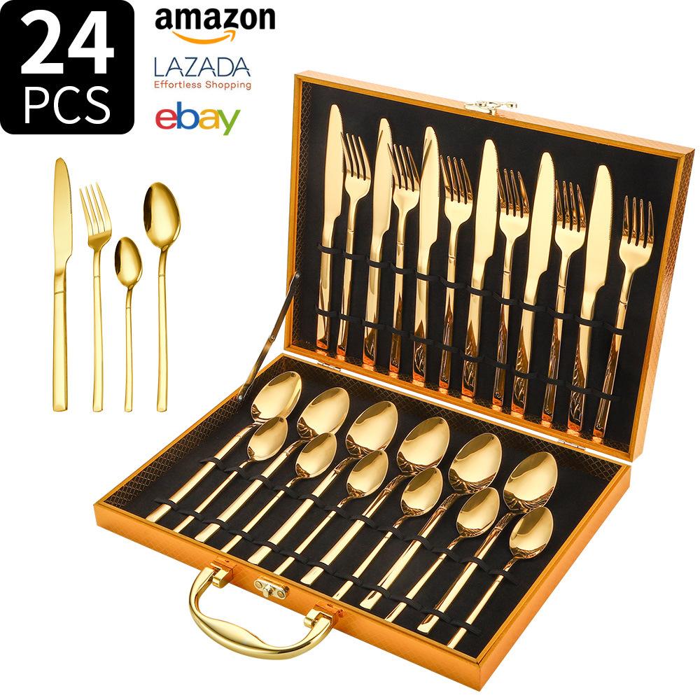 Knight Stainless Steel Tableware Knife and Fork Set 24-piece Set Western Food Knife, Fork and Spoon Gift Box Set