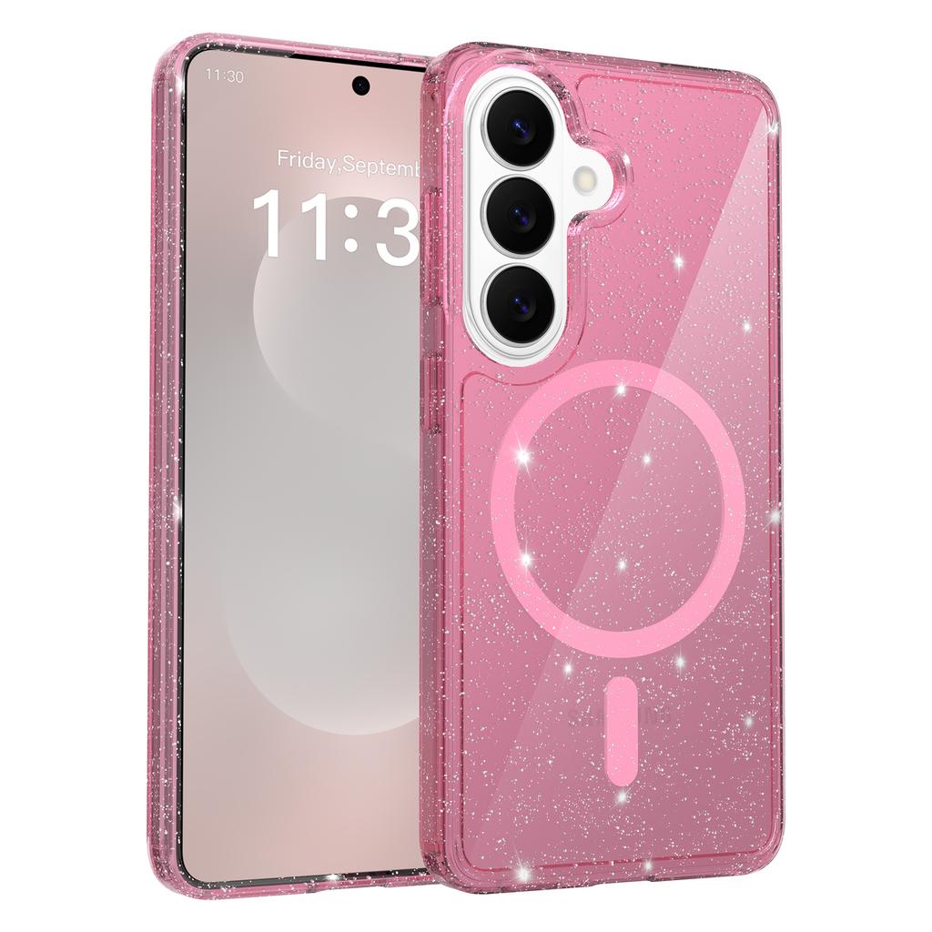 For Samsung Galaxy S26 Magnetic Case Glitter Design TPU PC PET Drop Proof Phone Cover