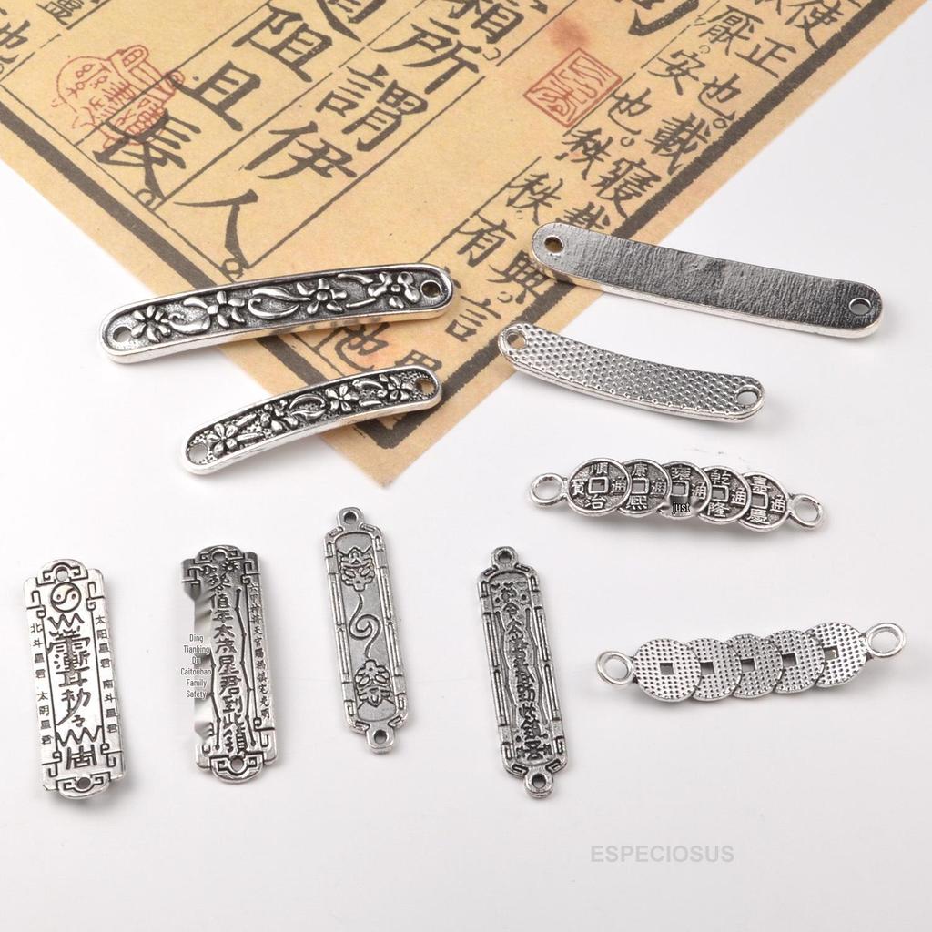 Retro Silver Alloy Double Hole Pendant Tag for DIY Jewelry Making