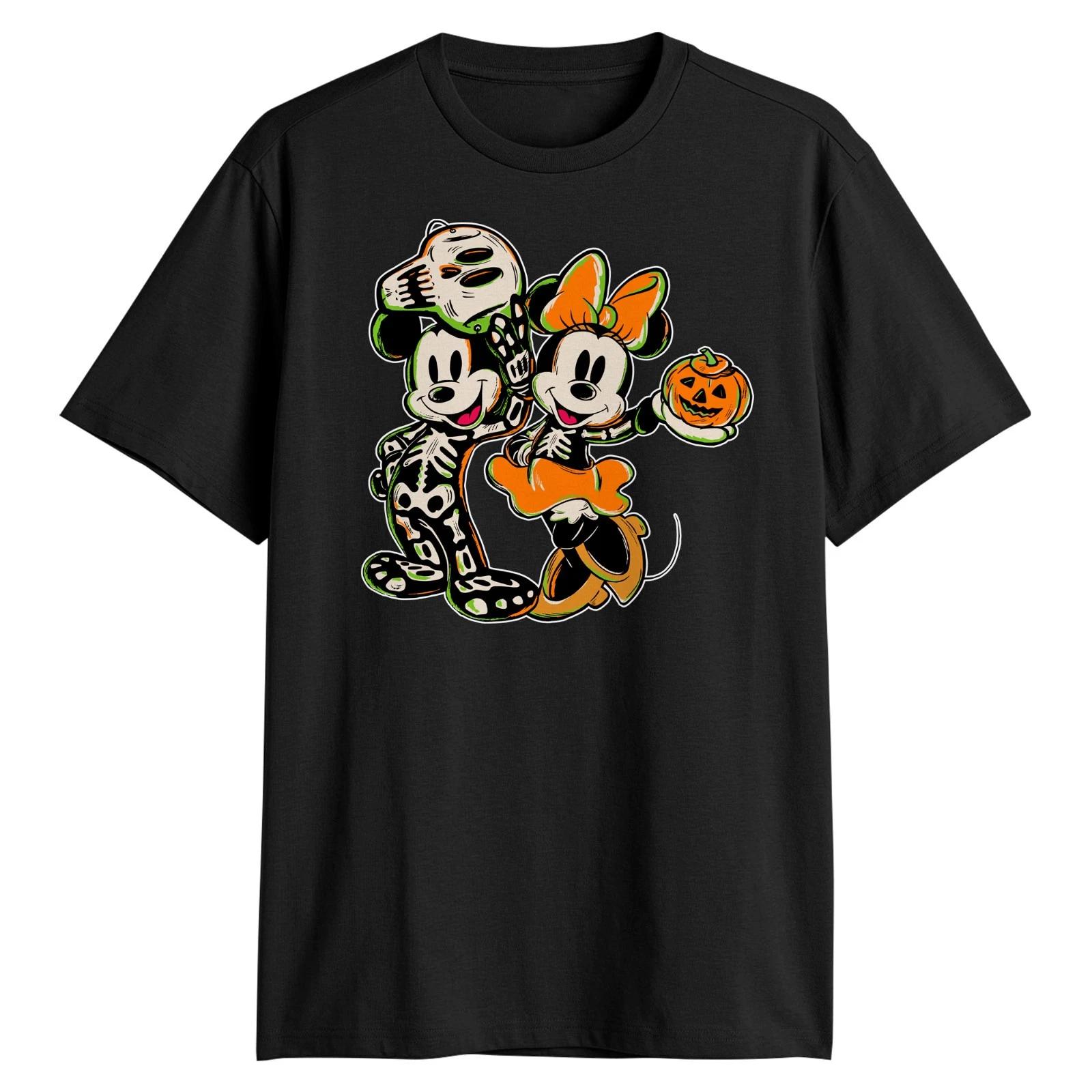 Disney Mickey and Minnie Mouse Skeleton Halloween Men s Black T-Shirt New XXXXL