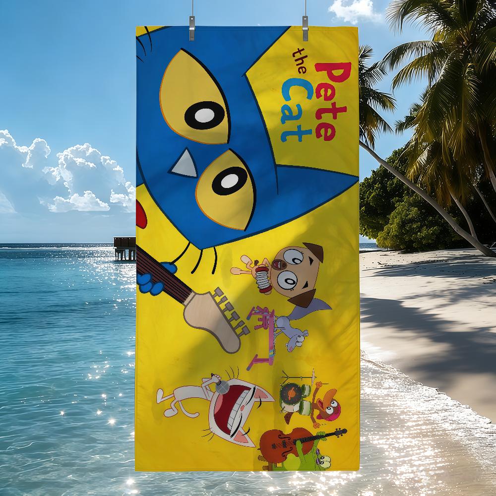 cute P-Pete Cat A cat who loves music Towel Quick Drying Beach Towels Are Suitable For Swimming Pools Camping Yoga And The Gym