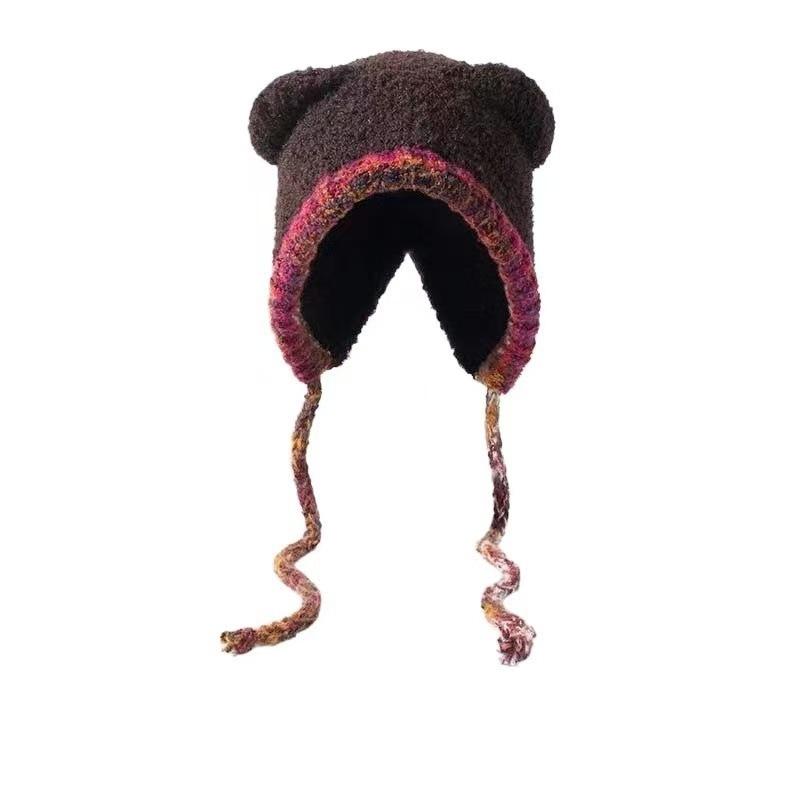 Cartoon cashmere hat, women's autumn and winter thermal straps, knitted ear protector
