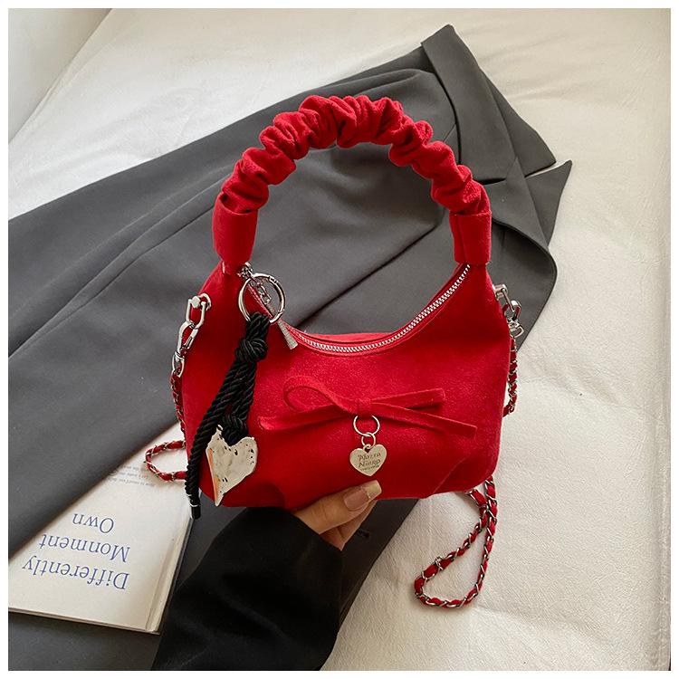 

Fashion crossbody niche simple bow pleated handbag women s 2025 new simple retro dumpling bag tide червоний