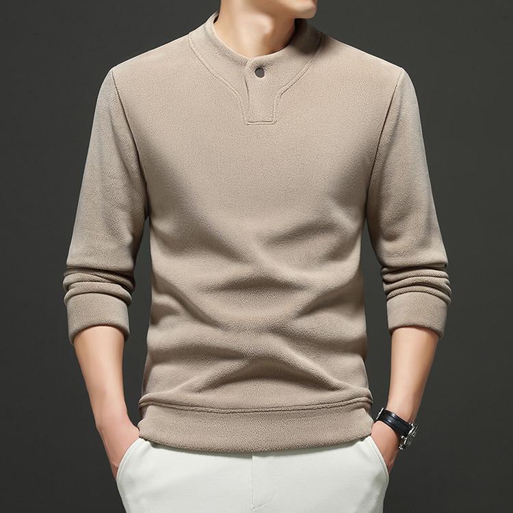 Men s Double-Sided Sherpa Fleece Hoodie - Henley Collar, Thick Inner Layer, Ideal for Autumn/Winter M хаки