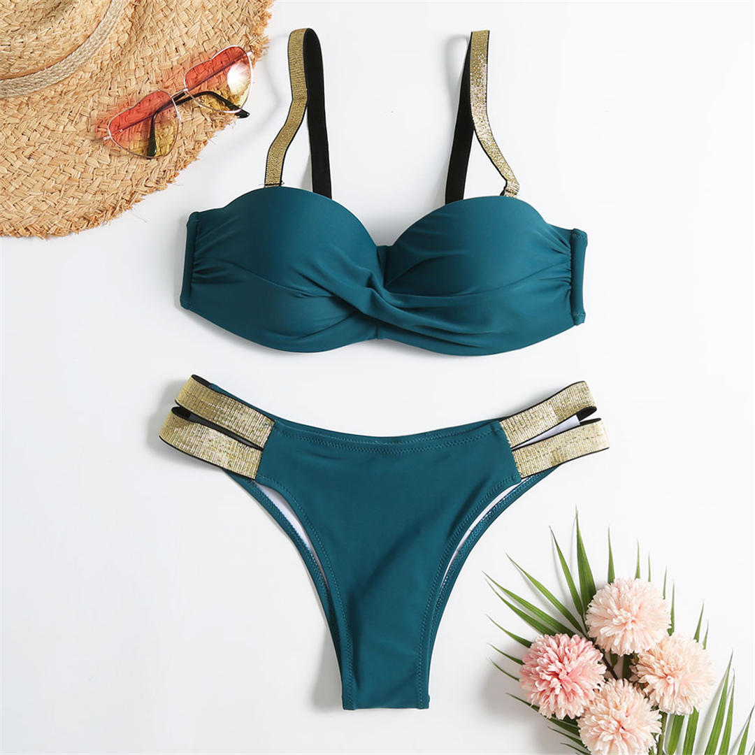 

S - XL Бюстгальтер Бикини Пуш-Ап Купальник Женский Купальники Женский комплект бикини из двух частей с чашкой Купальный костюм XL зелёный