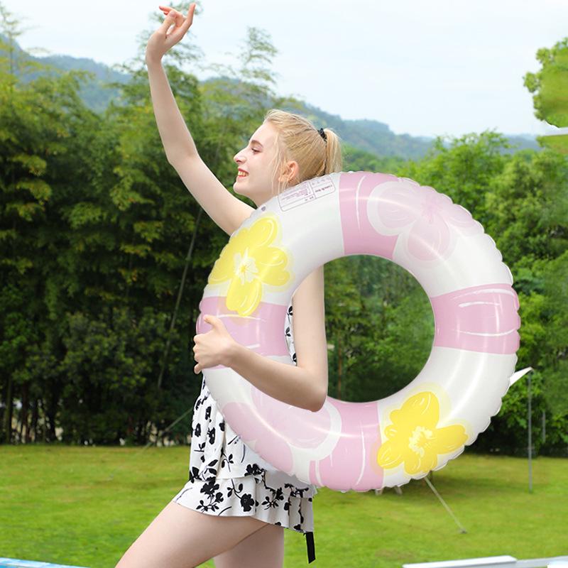 Eco-friendly Retro Flower Inflatable Swimming Ring - Thickened Beginner Pool Float for Summer Outdoor Water Play