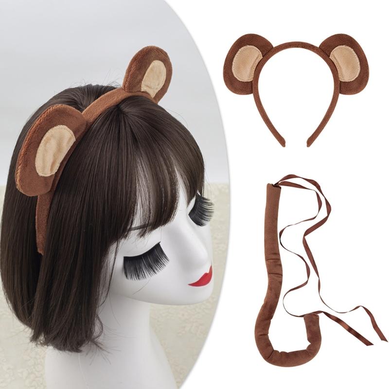 Monkey Costume Monkey Ear Headband Tail Bowtie Glove and Skirt Halloween Lemur Dress Up Outfit for Kid Halloween Cosplay