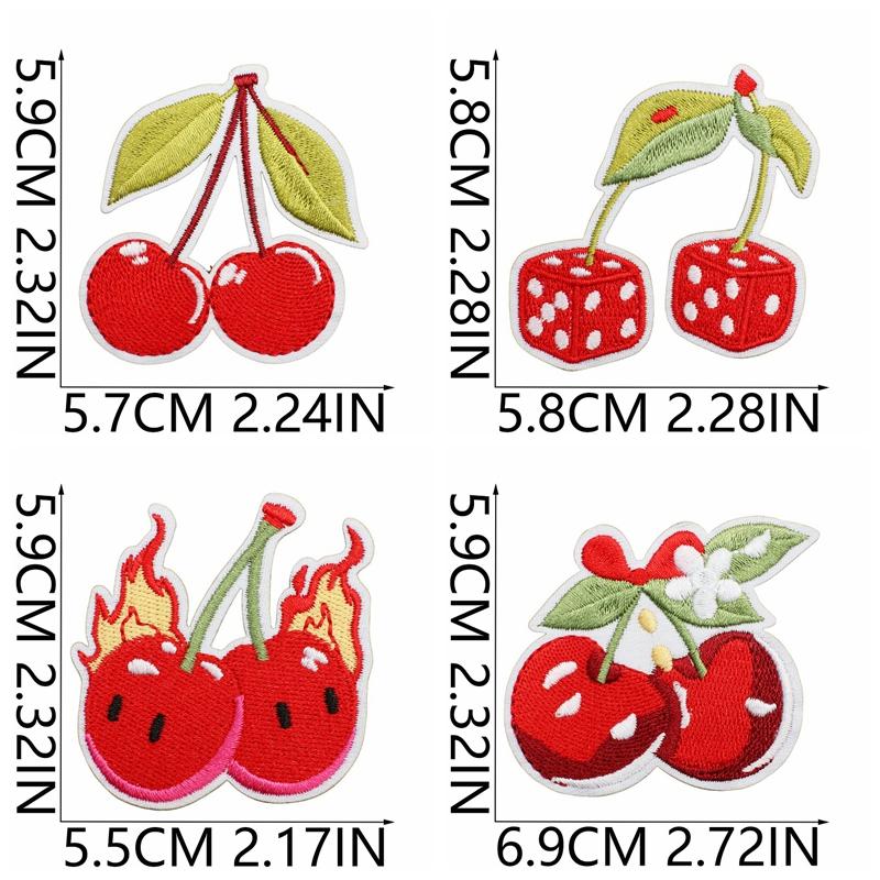 10pcs /Set Fruit Cherry Embroidered Patches Diy Hats Jackets Sew Patch Badges Iron On Patches For Clothing Accessories Applique