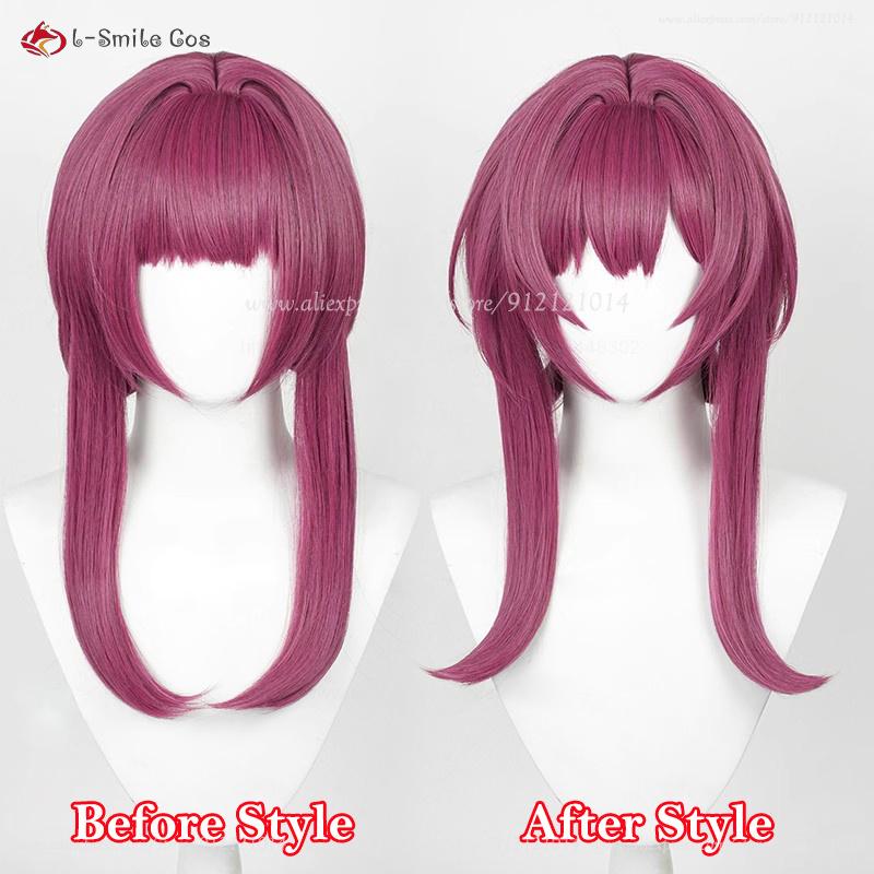 43cm Kafka Cosplay Wig Rose Purple Kafka Anime Wigs With Ponytail Clip Heat Resistant Synthetic Hair Halloween Wig + Wig Cap