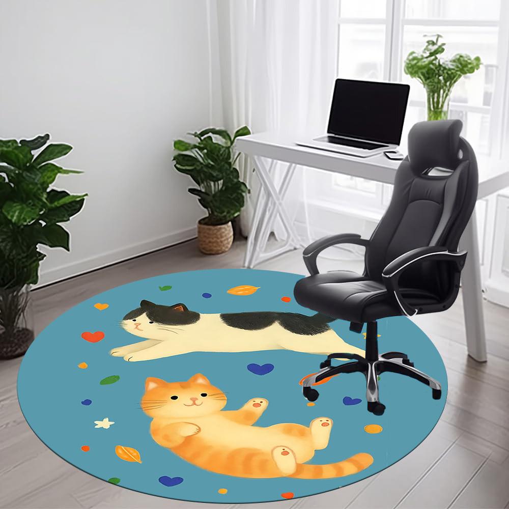 1PC Cats Pets Pattern Office Round Area Rug, Mat Suitable For Office, Under Office Chairs Bedroom Living Room Home Decor, Room Deco