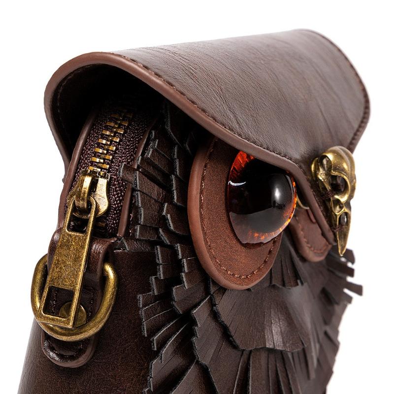 Zomer Nieuwe Persoonlijkheid Uil Telefoon Tas Steampunk Retro Cool Tandwiel Wiel MINI Portemonnee Premium PU Klinknagel Schouder Diagonaal Straddle Tas voor Mannen en Vrouwen