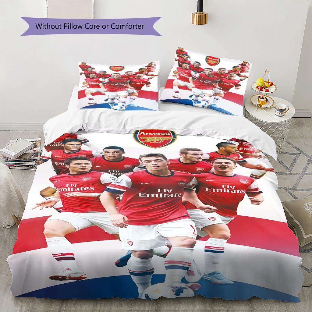Arsenal F.C Pattern Bedding Quilt Set Quilt Cover Pillowcase Home Decoration Birthday Gift (1 * duvet cover + 2 * pillowcase, without core)