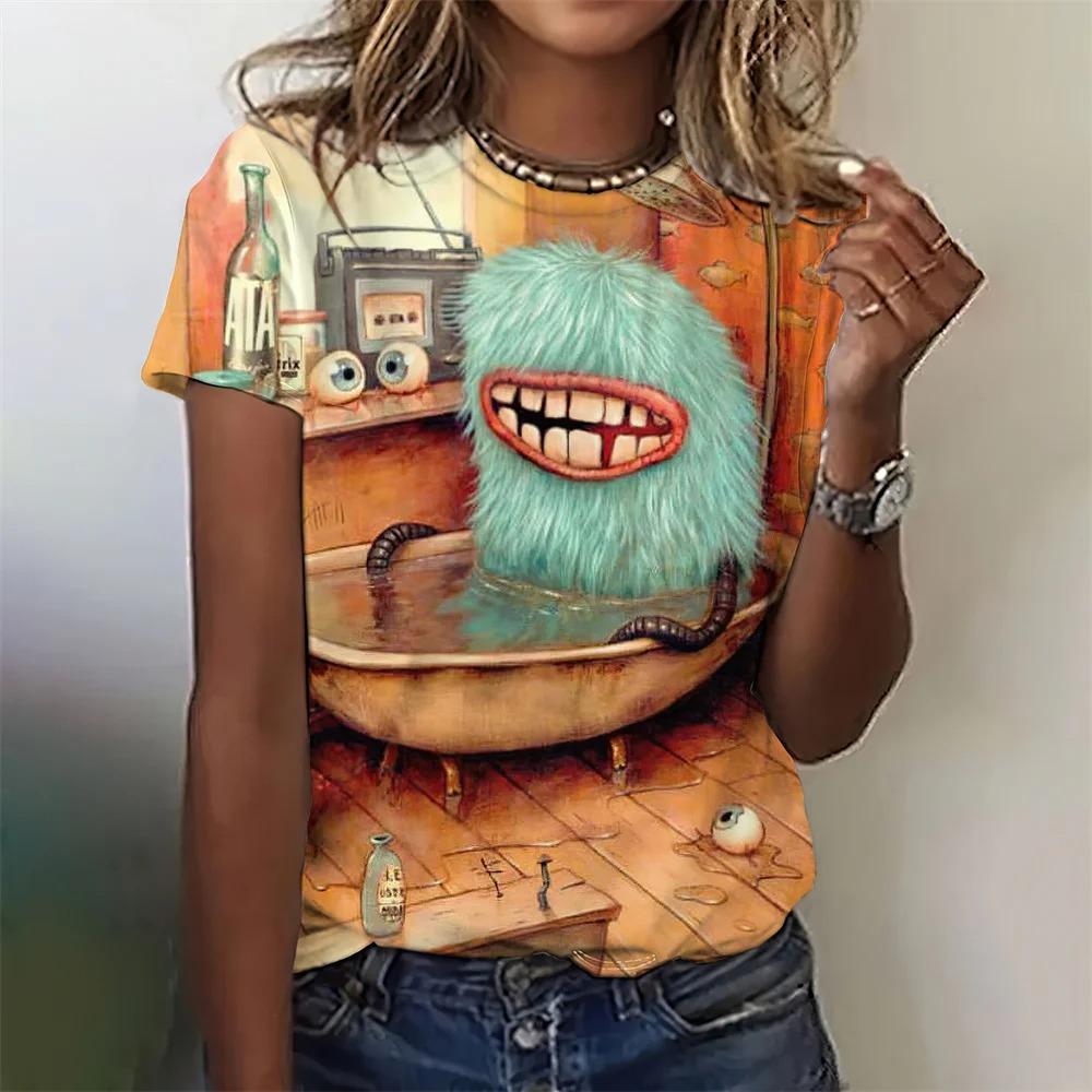Funny Women's T-Shirt Cattoon Graphic Printing Summer Casual Round Neck Short Sleeve