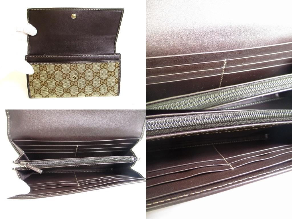 Authentic GUCCI Beige GG Canvas Dark Brown Leather Heart Motif Flap Wallet #b093  Open box