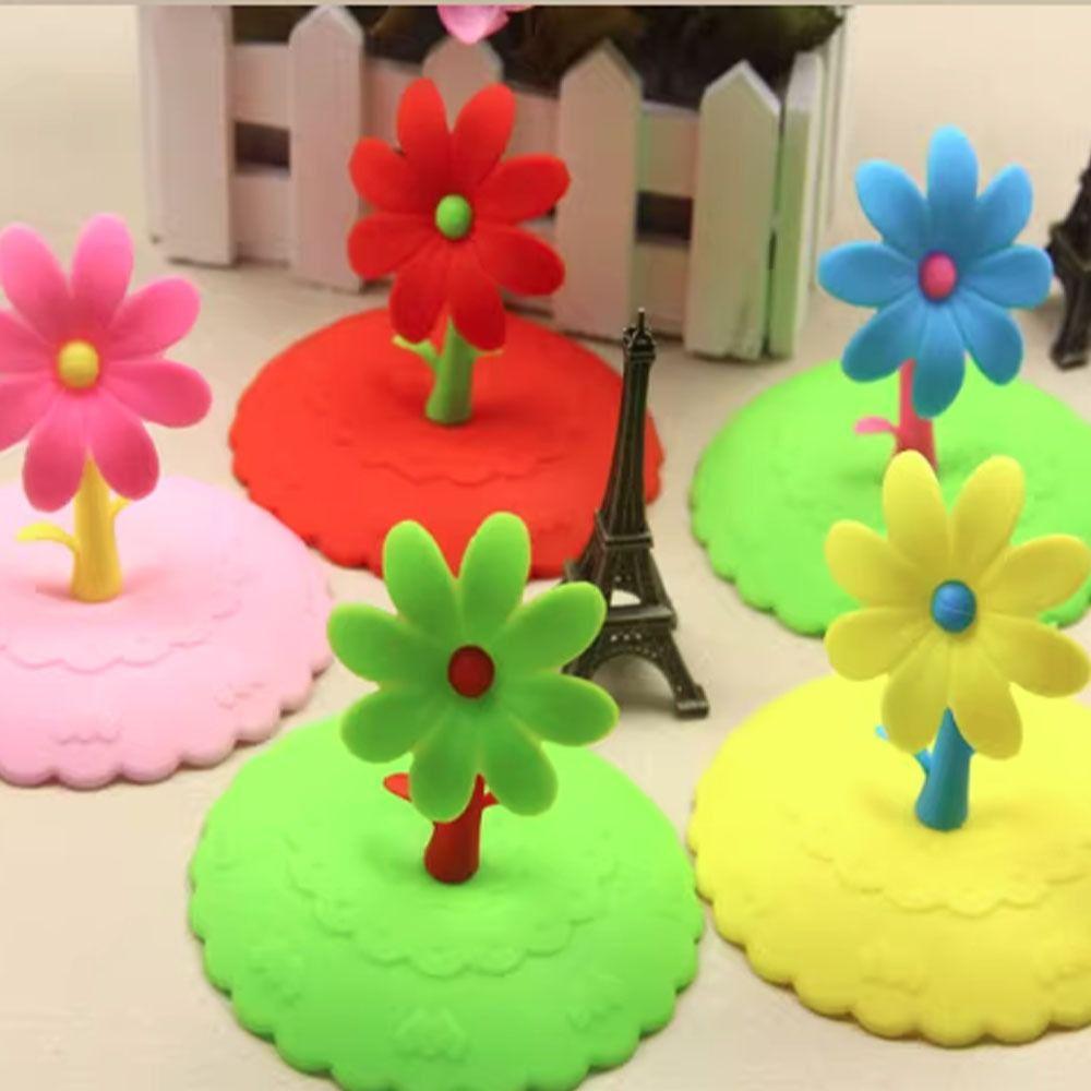Dustproof Silicone Cup Cover Leakproof Glass Mugs Cap Flowers Adorn Water Drinking Cup Lid Coffee