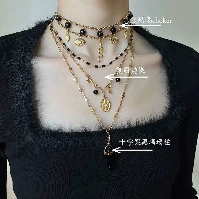 Black Gold Medusa Snake Necklace Stacked Retro Niche