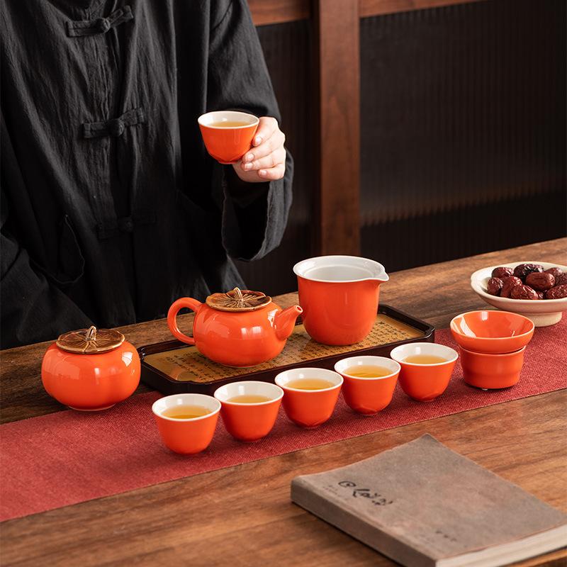 Ceramic Persimmon Persimmon Everything Goes Well Tea Set Gift Box Set Persimmon Teapot Tea Can Opening Gift Business Companion Gift