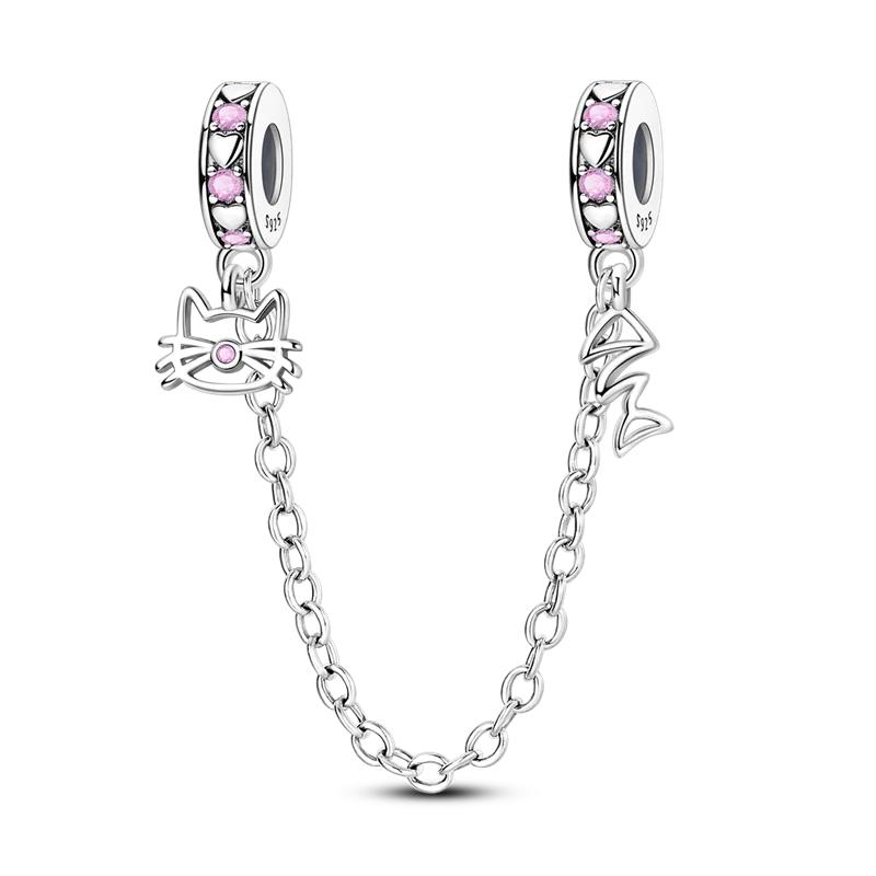 Classic Safety Chain Copper Butterfly Inlaid Zirconium Charms Beads Fit Original Bangle Bracelet Diy Jewelry Gift