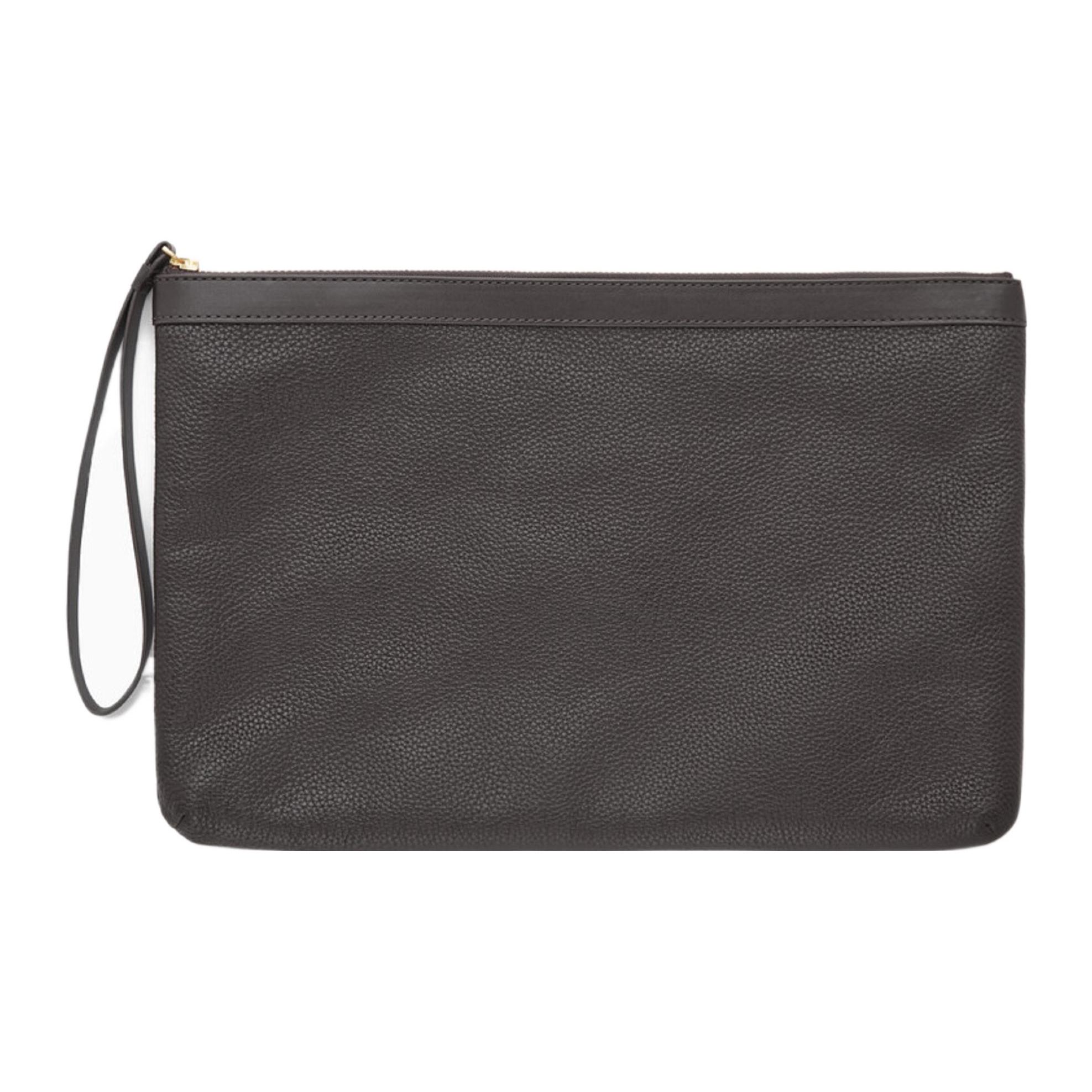 Cos Zipper Closure Lychee Texture Cowhide Leather Clutch Unisex Clutch Dark-Brown 1208735002 Dark Brown