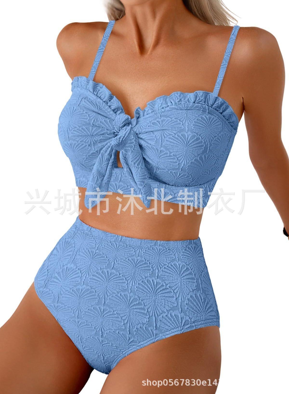 

New high waist belly bikini split swimsuit high elastic swimsuit XXL синій