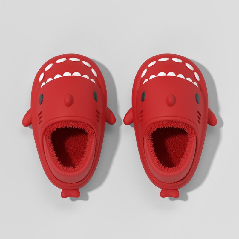 Fashion Smile Pop Men Winter Shark Slippers Plush Warm Cartoon Men's Cotton Slippers Outdoor Antiskid Waterproof Fur Fluffy Men Shoes