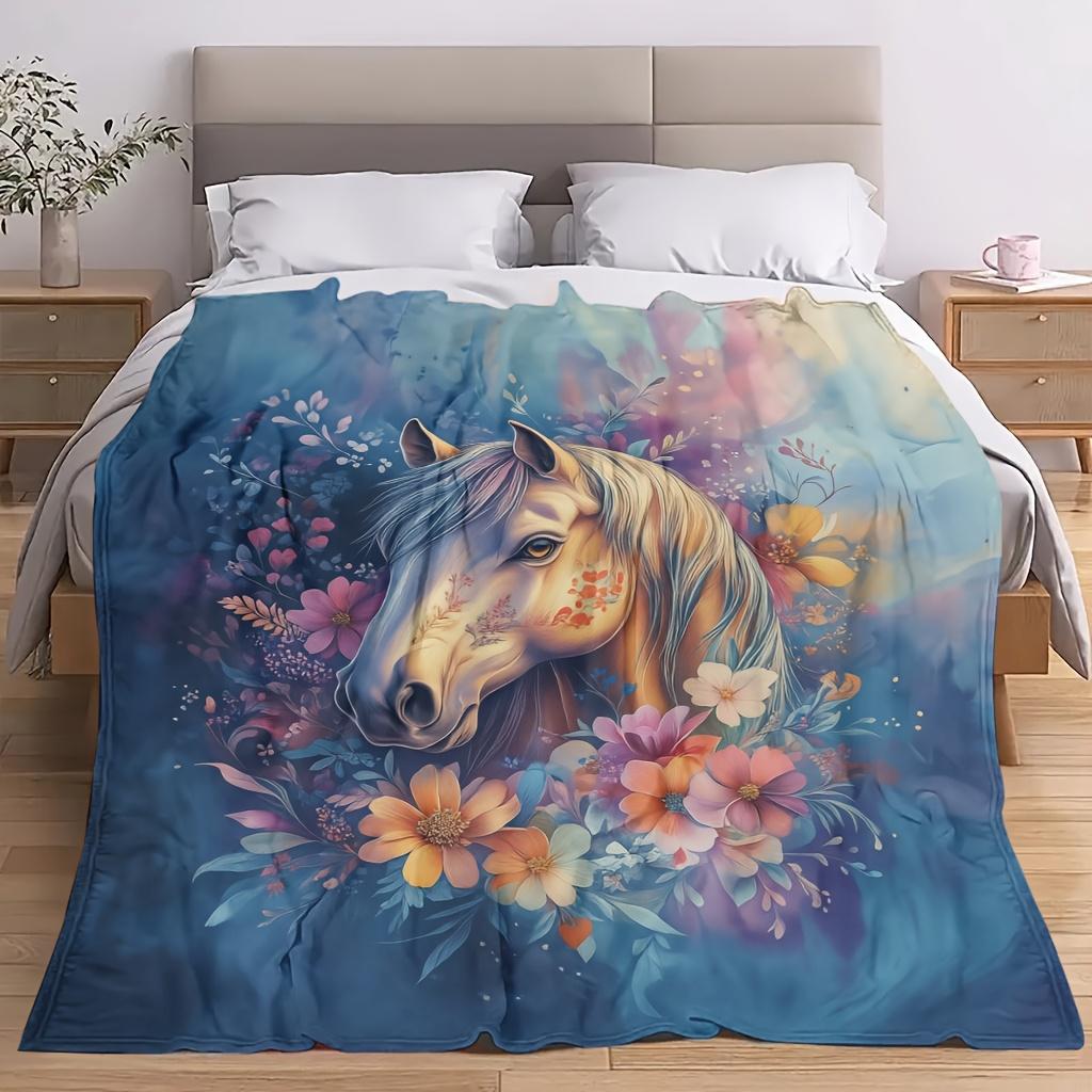 Comfortable Horse Theme Blanket Soft High-Definition Digital Print Cooling Blanket All-Season Family and Friends Gift Perfect Gift Soft Breathable 100