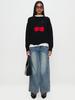 2025 European American Women's Cherry Knit Loose Round Neck Long Sleeve Sweater