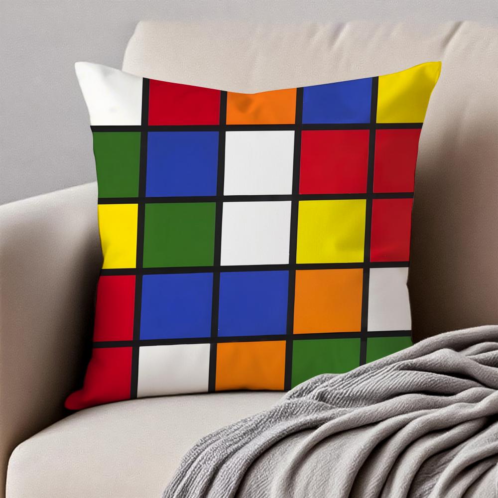 Creative Magic Cube Puzzle Design Art Cushion Cover Pillowcase Antidustmite Invisible Zipper Short Plush Sofa Cushion