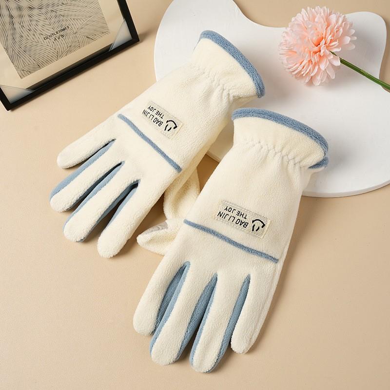Warm Fleece Lined Full Finger Touchscreen Gloves Women Cycling Hiking Outdoor Winter Sports Mongolian Fleece M2 Beige