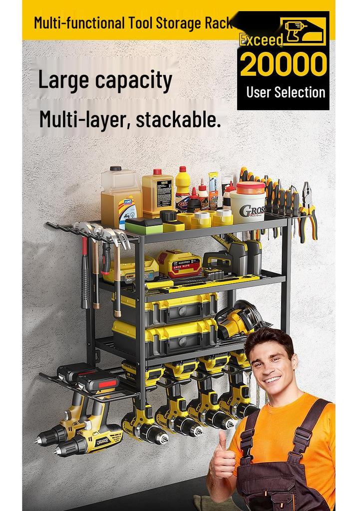Premium Multi-Layer Wrought Iron Tool Rack for Drill Bits, Hammers, and Screwdrivers