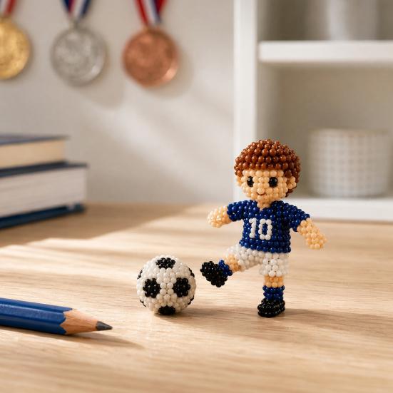 Beaded Football Player DIY Kit, 3D Tiny Beaded Figure Craft Kit, Cute Mini Soccer Player Bead Craft Set for Beginners Teens Adults