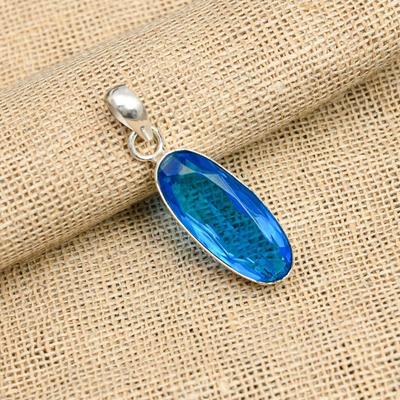 London Blue Topas Edelstein 925 Sterling Silber handgefertigter Schmuckanhänger für Sie