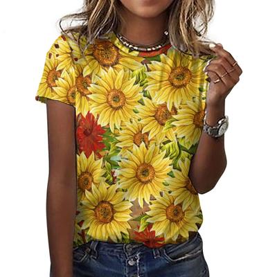 Moda Nuovo Girasole Floreale 3D Stampa T-Shirt Donna Streetwear Oversize Casual Manica Corta T-Shirt Harajuku Tops Tees Vestiti