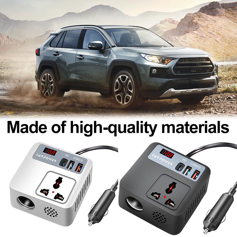 200W Car Power Inverter DC 12V/24V To AC 220V, Cube Socket with QC3.0 Fast USB Charger, for Car/Truck/Van Laptop Charging V6K7