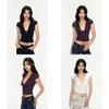 Sexy Black V Neck T Shirt For Women Summer Short Sleeve Slim Fit Casual Top