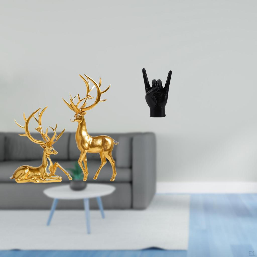 Couple Deer Statues Decorative Sculptures Collection Resin Figurines Hand Gesture Statue